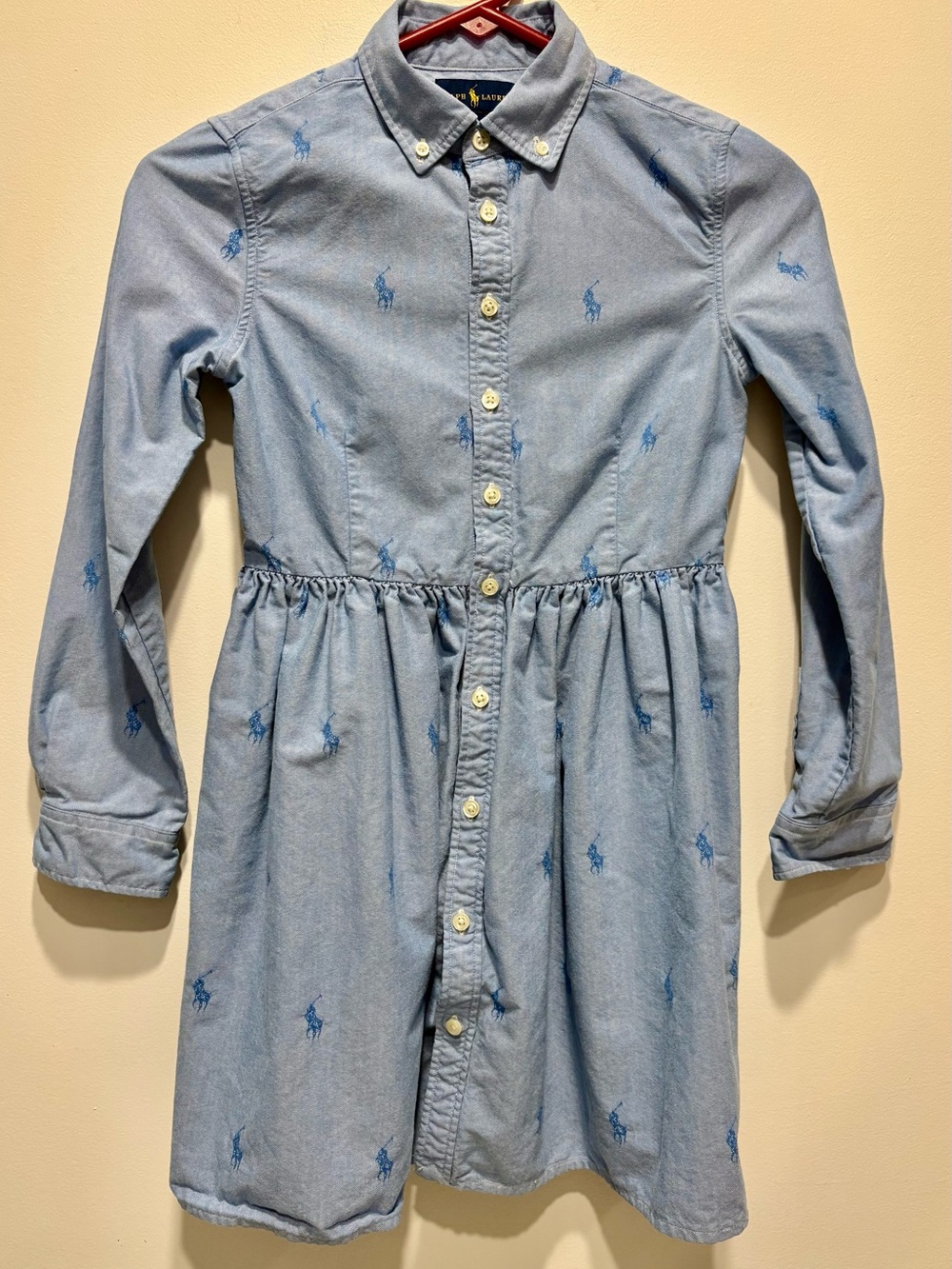 Girls Ralph Lauren button down shirt dress Pony logo size 10